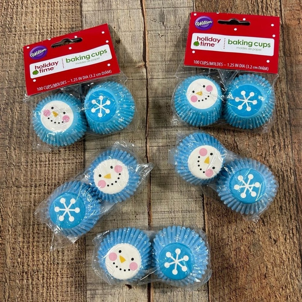 500ct Blue Snowman Winter Christmas Mini Cupcake Paper Liner Baking Cups Wilton